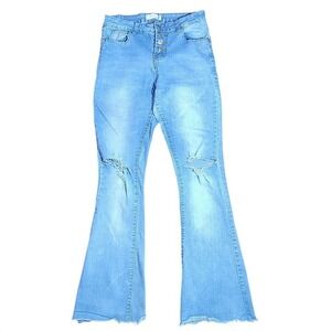 Celebrity Ace Girls Light Wash Distressed Flare‎ Jeans Button Fly Size 7 28 boho